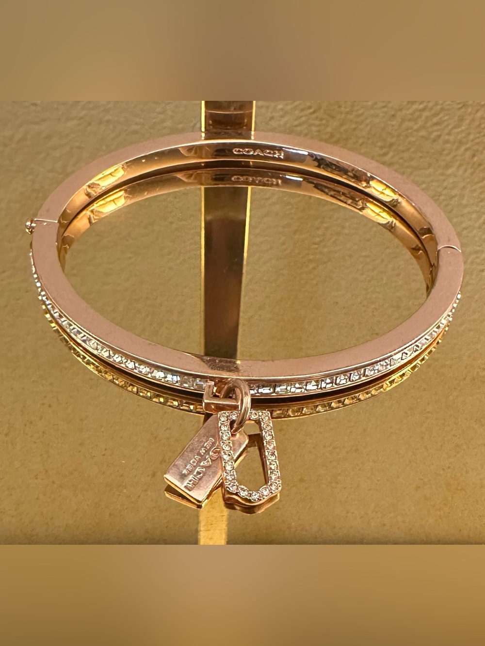 Coach Rose Gold and Crystal Charm Bangle Bracelet